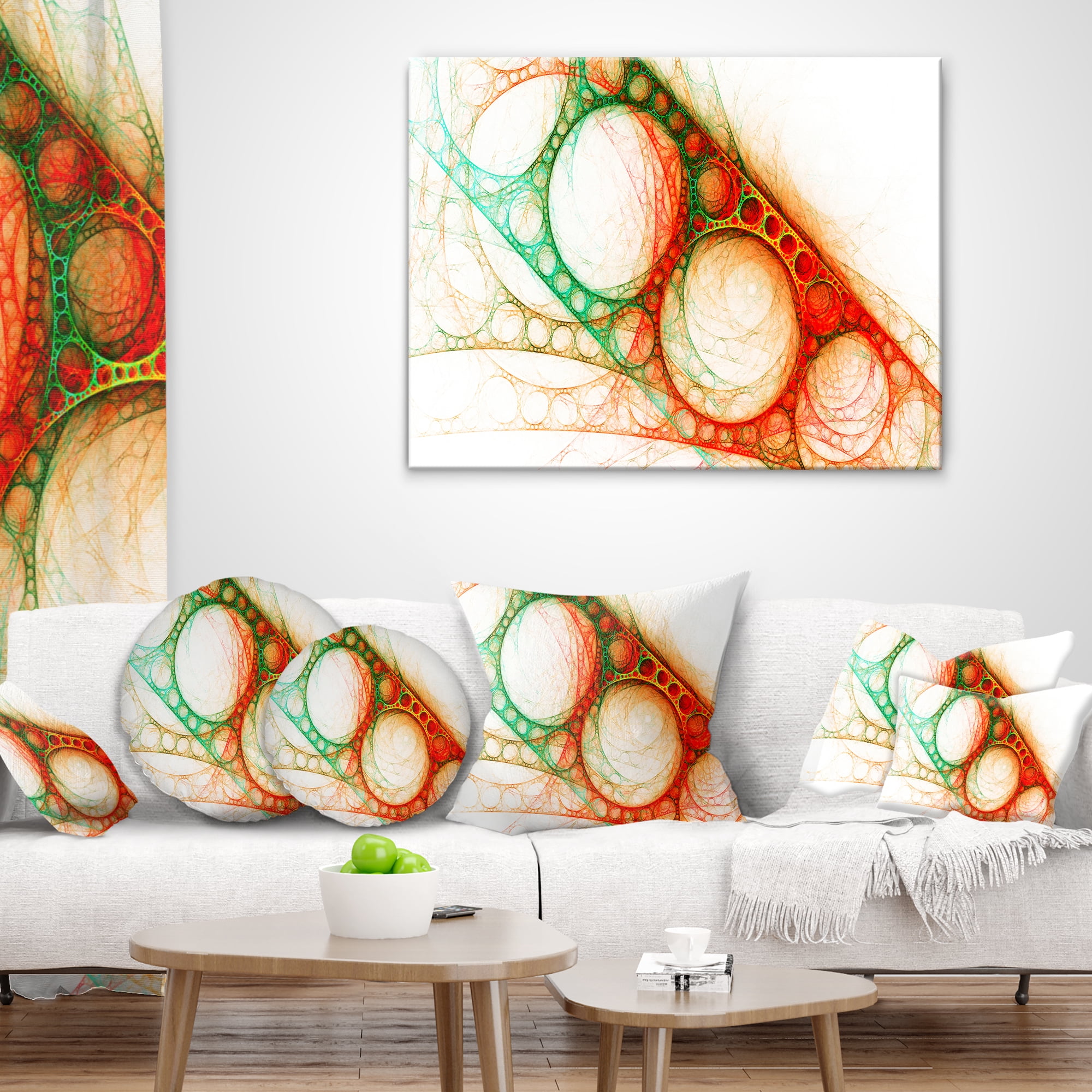Designart Red Green Metal Constructions - Abstract Throw Pillow - 12x20