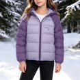 thumbnail image 2 of Kogui Kids Colorblock Puffer Jacket Hooded Zip-Up Warm Winter Coat with Raglan Sleeves Boys Girls Size 11-12 (Purple,11-12 Years), 2 of 8
