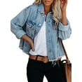 thumbnail image 6 of JBEELATE Women's Washed Denim Jacket Long Sleeve Button Down Gifts for Women, 6 of 6