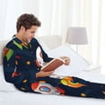 thumbnail image 6 of Salouo Spaceships and Stars Print Button-Front Long Sleeve Pajama Set for Men, Soft 2Pjs Men's Long Sleeve Sleepwear-Medium, 6 of 7