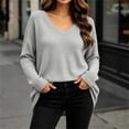 thumbnail image 6 of Bnwani Womens Plus Size Pullover Blouses Elegant Waffle Pattern Loose Shirts Long Sleeve V-Neck Pullover Tops Gray 2XL, 6 of 8
