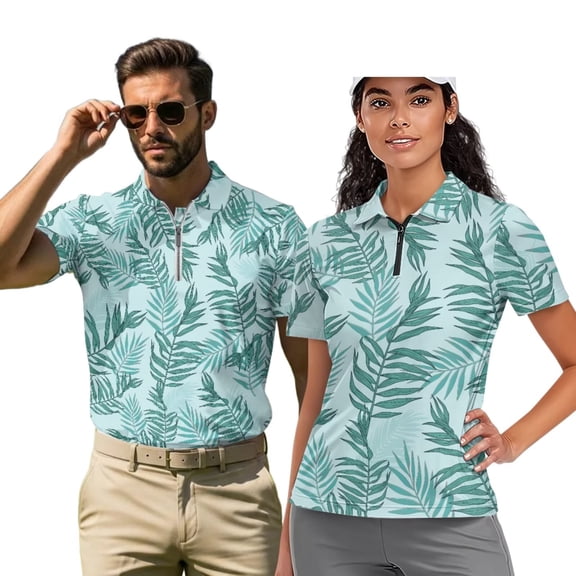 Uorisanigo Leaf Couple Matching Outfit Golf Shirts for Men Women Short Sleeve 1/4 Zip Up Quick Dry Summer Tennis Shirts Size S Lightweight Casual Collared Athletic Tops