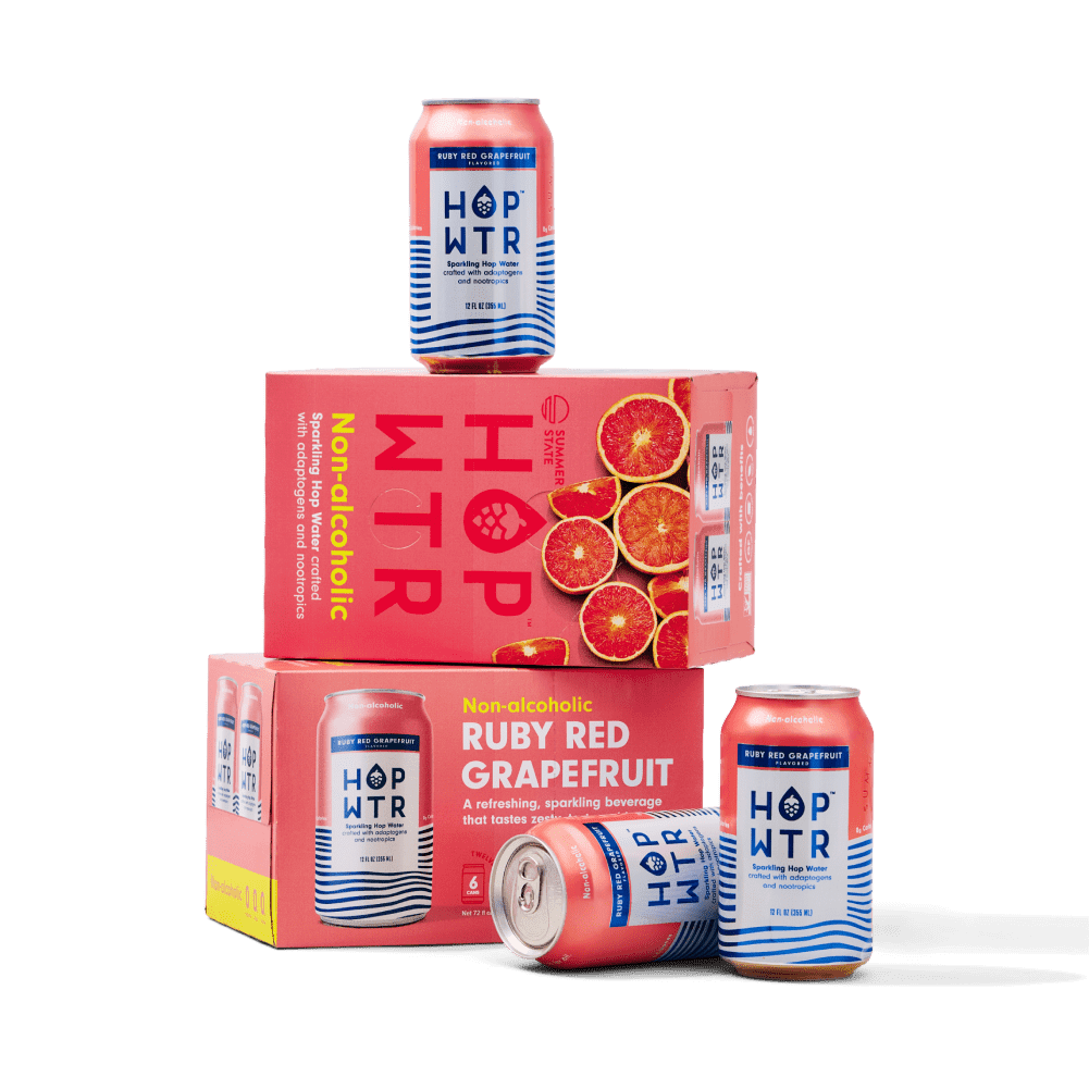 HOP WTR - Sparkling Hop Water -Ruby Red Grapefruit  (12 Pack) - NA Beer, No Calories or Sugar, Low Carb, With Adaptogens and Nootropics for Added Benefits (12 oz Cans)