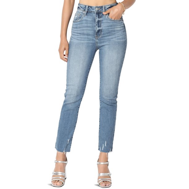 TheMogan TheMogan Women's Ally Ultra High Rise Raw Hem Crop Straight