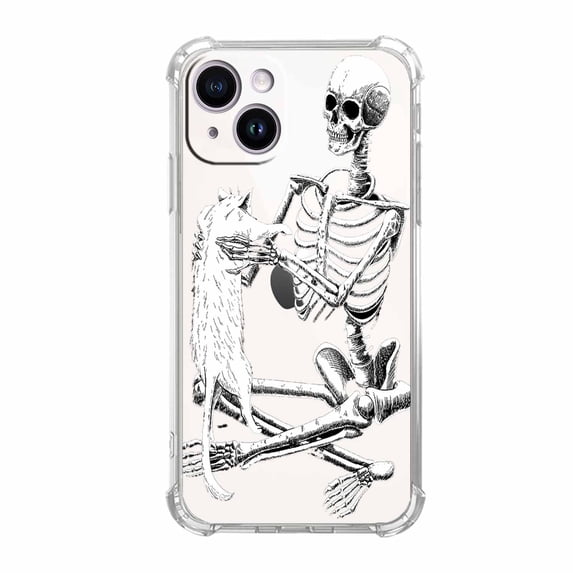 Skull Love Cat Clear Case for iPhone 14,Transparent Soft TPU Bumper Full Cover Case