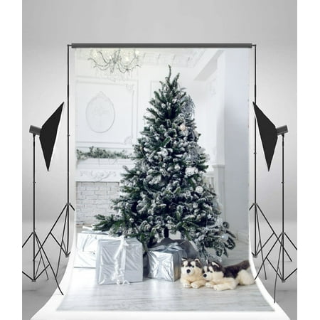 Image of MOHome Christmas Backdrop 5x7ft Photography Background Xmas Tree Decoration Gifts Fireplace Toys Wooden Floor Festival Celebration Children Baby Kids Portraits Photos Video Studio Props