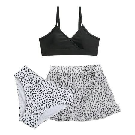 Girls 3 Pieces Beach Bikini Bathing Suit With Pants Summer Casual Holiday Swimwear Cover Up Sets Black 9-10 Years