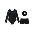 thumbnail image 4 of Haitryli Kids Girls Gymnastics Leotard Rhinestone Long Sleeve Ballet Jumpsuit Bodysuit with Shorts Hair Band Set Blue 6, 4 of 5