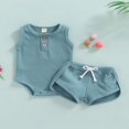thumbnail image 2 of Babies Two-piece Summer Clothes Suit  Solid Color Sleeveless Button-down Romper and Drawstring Shorts, 2 of 7
