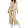 thumbnail image 2 of Conjuntos de camiseta sin mangas con cuello redondo, traje para niña, top con mangas voladoras, pantalones acampanados con dobladillo de encaje, conjunto de dos piezas para niña, top de poliéster para, 2 of 6