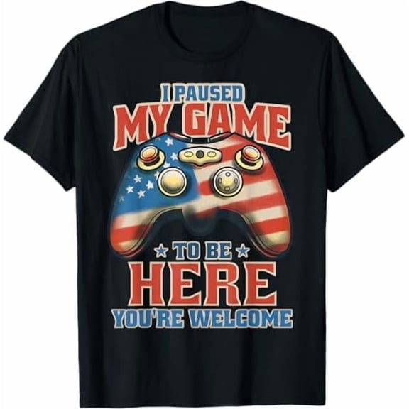 I Paused My Game to Be Here, Funny Retro Video Gaming Short Sleeve T-Shirt Graphic Tees Shirt Humor Joke for Gamer