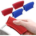 thumbnail image 1 of 2 pares de cubiertas para manijas de olla de hierro fundido, agarraderas antideslizantes con alta resistencia al calor para parrillas, cazuelas, freír de metal (rojo y azul), 1 of 5