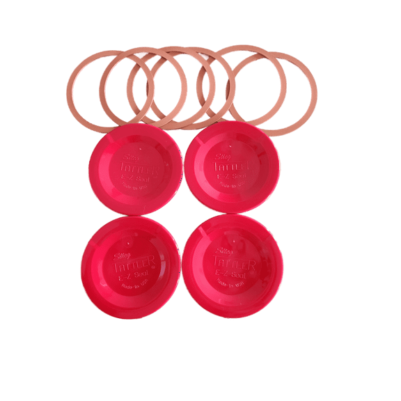 Tattler E-Z Seal Reusable Canning Lids - 200 Bulk Regular Mouth Lids   200 Rubber Rings - Color - RED
