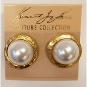 Kenneth Jay Lane Satin Gold Plated Simulated Pearl Clip Earrings