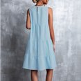 thumbnail image 4 of Vestido con gradas con cuello redondo para mujer, vestido sin mangas con dobladillo suelto, informal, elegante, liso, para fiesta, vida diaria, azul M, 4 of 6