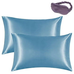 Malltradecl - Set De 2 Funda Almohada Satin Saten Tipo 51X102 Cm Con Antifaz Azul