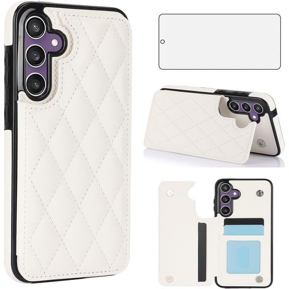 HCTian Phone Case for Samsung Galaxy S23 FE 5G Wallet Cover with Tempered Glass Screen Protector and Leather RFID Credit Card Holder Stand Slot Cell Accessories S 23 EF S23FE 23S Women Men