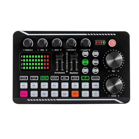 SHZICMY F998 Sound Card Audio Mixer Podcast, Voice Changer for Sound Effects Board LED