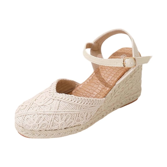 Fiaer Wedges Platform Sandals for Women Comfortable Closed Toe Sandals Hollow out Sandals with Ankle Strap Buckle Summer Dressy Vacation Shoes White 9.5