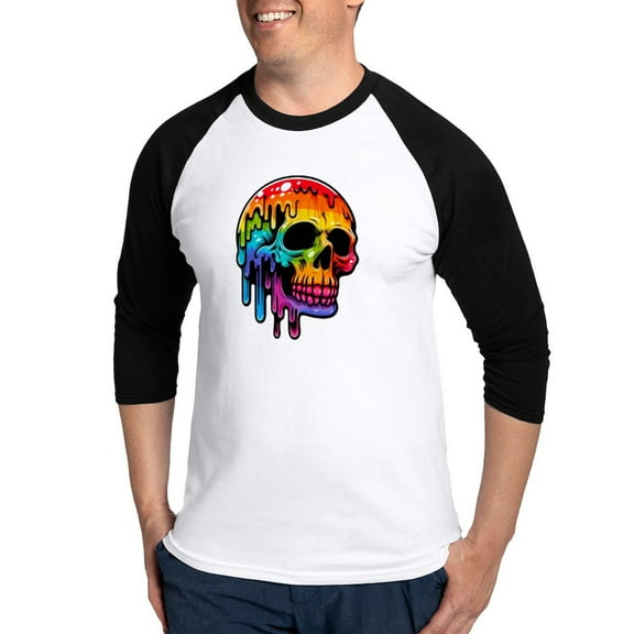 CafePress - Vibrant Multicolor Skull - Cotton Baseball Jersey, 3/4 Raglan Sleeve Shirt