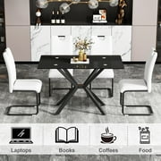 Holaki 47.24'' Rectangular Tempered Glass Dining Table for Dining Room, Living Room, Office