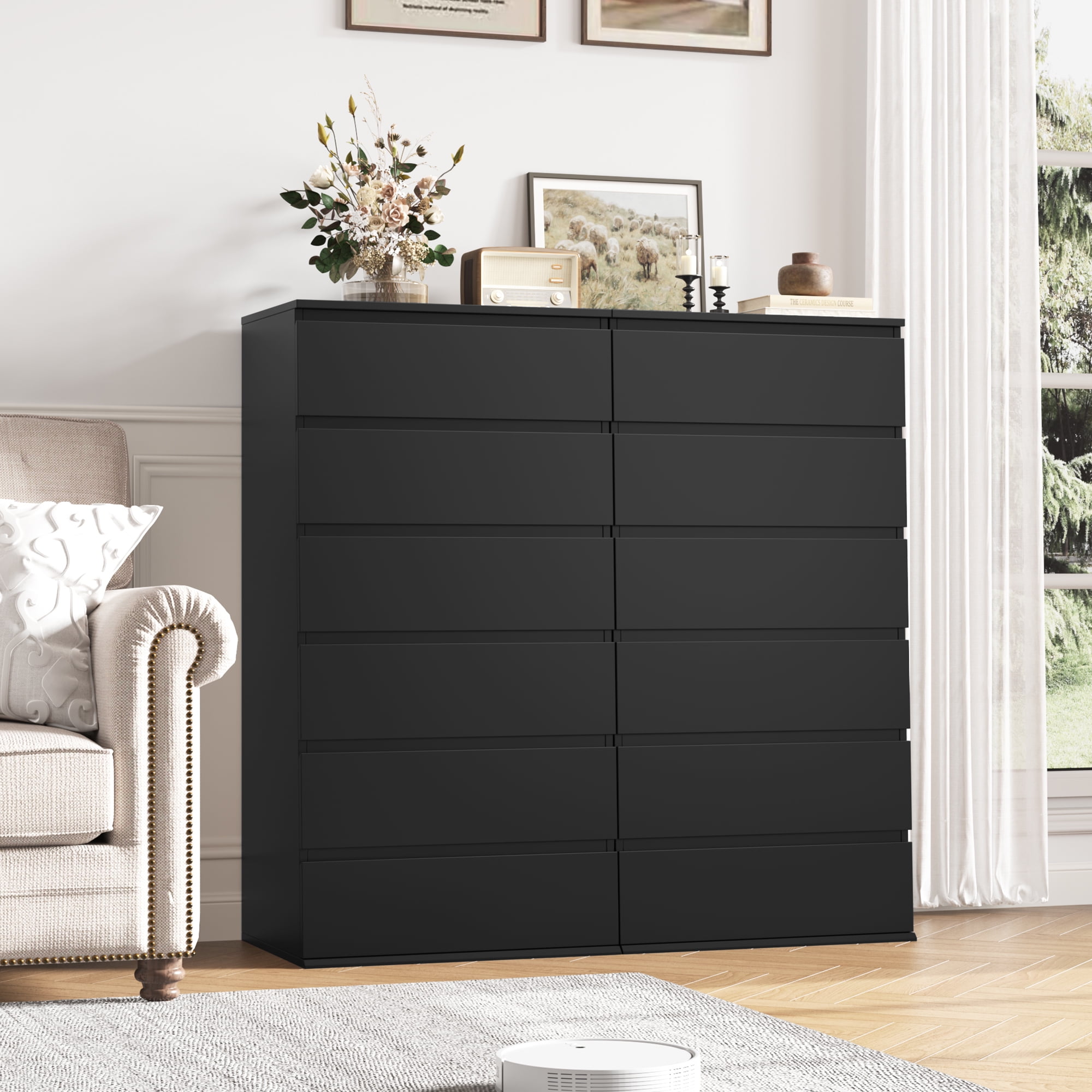 vest dress Sikaic Chest of Drawers 6 Drawers Dresser with Vertical Large Storage Black Modern