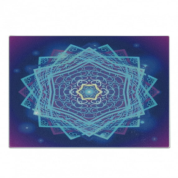 Star Mandala Cutting Board, Geometry Elements Doodle Style Hearts and Floral Pattern, Decorative Tempered Glass Cutting and Serving Board, in 3 Sizes, by Ambesonne