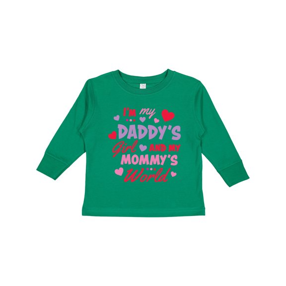 Inktastic Valentine's Day I'm My Daddy's Girl and My Mommy's World Girls Long Sleeve Toddler T-Shirt