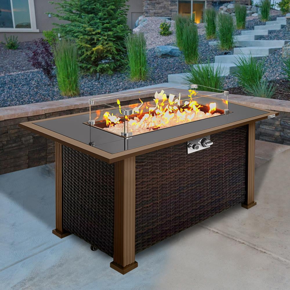 SereneLife Outdoor Propane Fire Pit Table CSA Approved Safe Auto-Ignition Propane Gas Fire Table