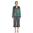 thumbnail image 2 of The Pioneer Woman Satin Notch Collar Top and Cropped Pants Pajama Set, Women’s, 2-Piece, 2 of 6