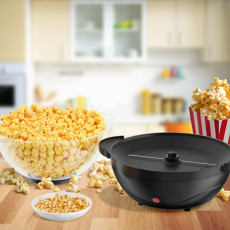 Electric Popcorn Machine, Home Use 6 Quart/24 Cup Stirring Popcorn Maker  with Vented Serving Lid, Non-Sticking Coating, Stainless Steel Rod, Side  Handle, Countertop Popcorn Popper for Movie, Black 