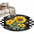 thumbnail image 2 of Sunflower Black Round Area Rug 4 FT, Non Slip Indoor Outdoor Rug, Vintage Farm Bee Black White Plaid Washable Soft Circular Carpet Non-Shedding Floor Mat for Coffee Table Nursery Foyer Balcony, 2 of 8