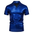 thumbnail image 2 of YYDGH Men's Short Sleeve Collared Metallic Shirts Lapel V-Neck Reflective Sequin Shiny Disco Tops, 2 of 9