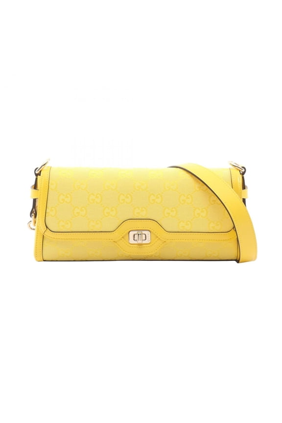 Pre-Owned Gucci Luce Small Shoulder Bag, GG Canvas Handbag, Leather, Women's, Yellow, 788061