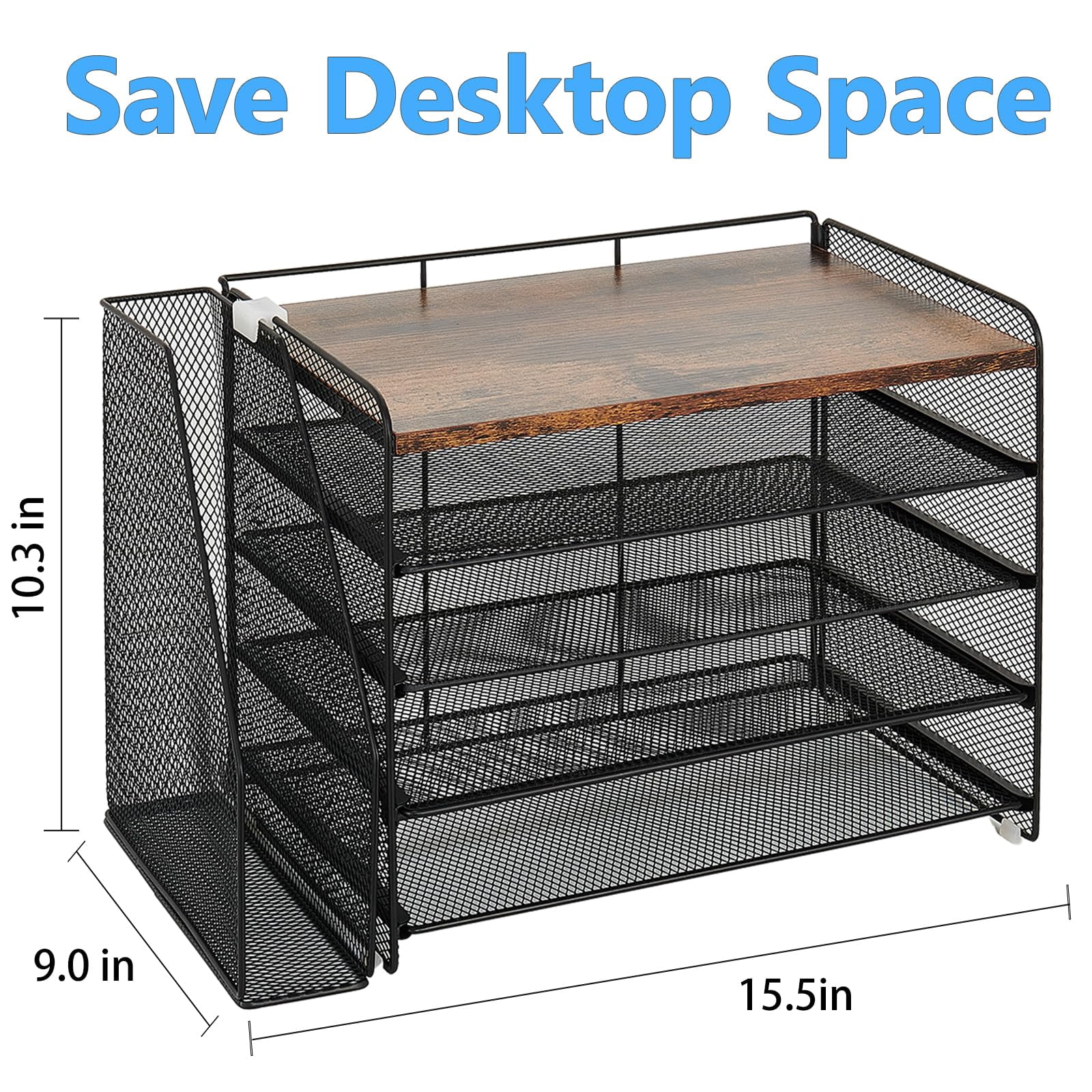 Desk Organizer  5-tier Paper Letter Tray With Magazine Holder Office Accessories & Workspace Organizers Desktop File For Supplies Storage Wood
