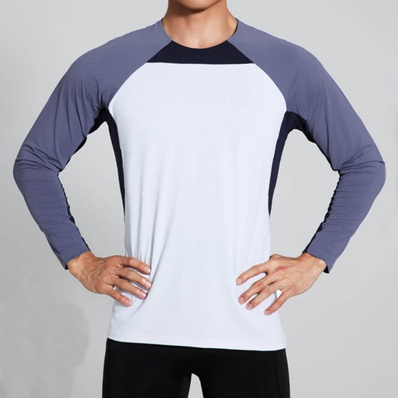 pstuiky Camisas de invierno de manga larga para hombre, Camiseta de manga larga con cuello redondo para hombre, elástica, para entrenamiento físico, secado rápido y con protector solar. m