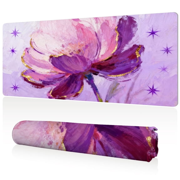 LIVEKEY Mouse Pad Durable Easy Clean Ultra Large 80x40x0.3cm Full Desk Coverage with Gorgeous Purple Flower Pattern for Gaming and Office