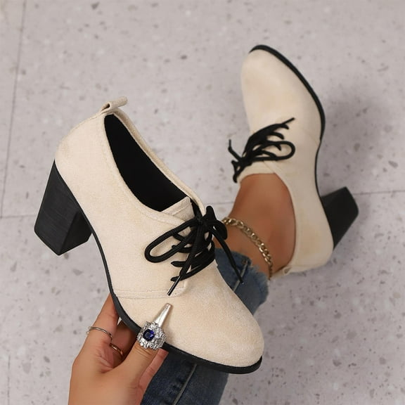 Xucatan confort Women's Ankle Boots,Lace-up Round Toe Comfortable Oxfords Shoes Suede Lace up Dress Shoes Mid Heel Dress Booties with Side Zipper Gift