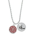 thumbnail image 1 of Delight Jewelry Silvertone Red Chinese Blessing Silvertone Script Initial Disc - K - Charm Necklace, 20"+3", 1 of 4