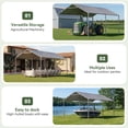 thumbnail image 6 of Aoxun 10x20 FT Carport Heavy Duty Car Canopy for Cars, Boats, Trucks, Outdoor Carport Shelter Portable Garage with Reinforced Frame, Gray, 6 of 7