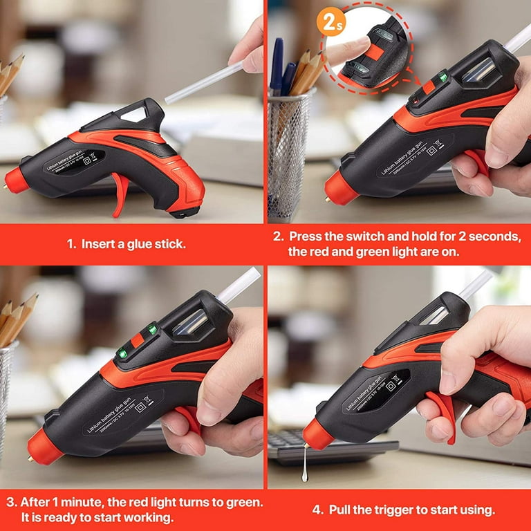  MULWARK Cordless Hot Melt Glue Gun, Rechargeable Fast  Preheating Mini Glue Gun Kit with 30 Pc Premium Glue Sticks and Nozzle Cap,  Wireless Hot Glue Gun for Crafts, DIY Projects, and