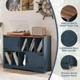 thumbnail image 6 of Large Record Player Stand, Turntable Table with Record Storage Up to 450 Albums, Vinyl Record Storage Cabinet Cabinet with Barn Doors, Mid-Century Turntable Stand for Living Room, Blue, 6 of 8