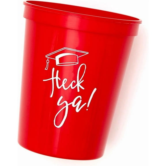 Heck Ya Graduation Red Plastic 12oz Stadium Cups, Pack of 12