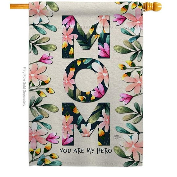 Breeze Decor H120076-BO 28 x 40 in. Mom My Hero Family Mother Day Vertical House Flag with Double-Sided Decorative Banner Garden Yard Gift