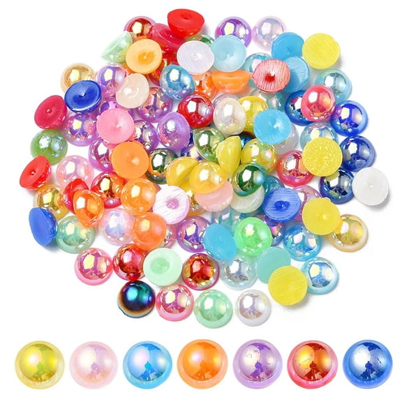 100pc ABS Imitation Pearl Cabochons AB Color Plated Dome/Half Round 6x3mm Mixed Color