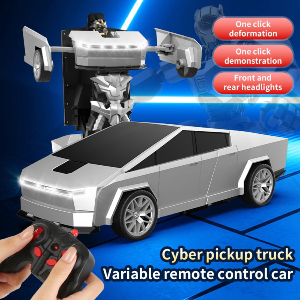 RC Cars Transform Cyber Pickup Truck Cars Robot Toy for Kids, 2.4GHz Remote Control Car with One-Button Deformation 360° Rotation LED Lights Christmas Birthday Gifts for Boys Age 4-7-8-1（1:18 Scale）2