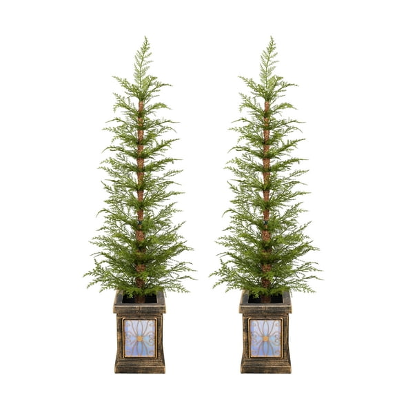 4ft Pre-Lit Artificial Xmas Tree 2-Piece Set, PE, Potted, Easy Assembly