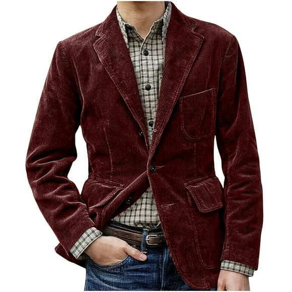 Burgundy Wine Mens Corduroy Blazers Coats for Mens Work Office Modest Brunch Medieval Renaissance Peasant Ethnic Basic Steampunk Fall Winter Button 2025 Clothing Trendy XL