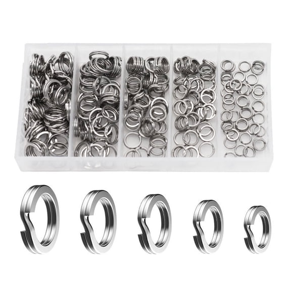 200Pcs Stainless Steel Fishing Split Rings High Strength Fishing Lures Rings Connector Fishing Lures Tackle Set, 5 Size