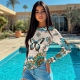thumbnail image 4 of Xoenoiee Boho Mandala Butterfly Print Women's Tops Dressy Long Sleeve Asymmetrical Slim Fit Going Out Fall Blouse Crew Neck Ruched Shirts Pullover, Size S, 4 of 7